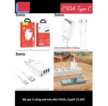 Bộ sạc HOCO C93A TYPE C sạc nhanh 3.4A, 3 cổng USB báo đèn