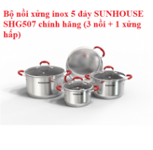 Bộ nồi xửng inox 5 đáy SUNHOUSE SHG507 chính hãng (3 nồi + 1 xửng hấp)