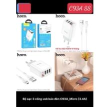 Bộ sạc HOCO C93A SAMSUNG sạc nhanh 3.4A, 3 cổng USB báo đèn