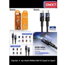 Cáp 2 đầu type C cáp HOCO DMX7 TYPE C to TYPE C (2 đầu type C), sạc nhanh PD60W Max, dây dù 1m ---- cáp sạc nhanh có báo đèn có VAT