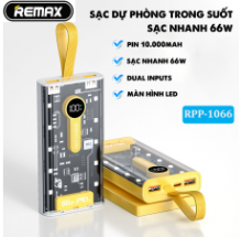 PIN DỰ PHÒNG REMAX RPP 1066 10.000mAh - màn hình LCD có sạc nhanh PD66W vỏ trong suốt- kèm 10 đèn LED- không kèm cáp