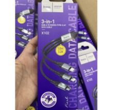 CÁP 3 ĐẦU CÁP HOCO X102 sạc nhanh 2.4A dây dù dài 1m